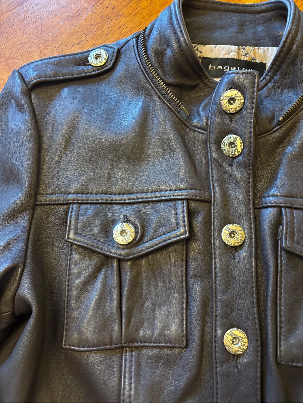 Women’s Bagatelle Vintage Brown Leather Utility Jacket Size L - Picture 7 of 15